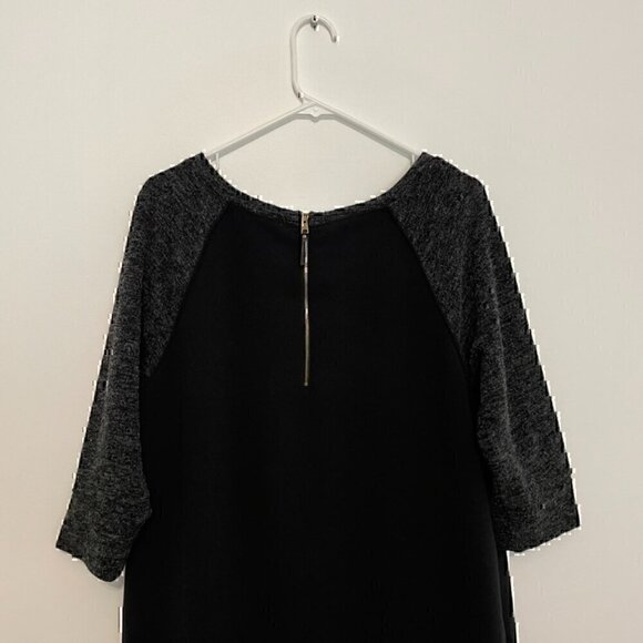 ANN TAYLOR LOFT Raglan Sleeve Colorblock Shift Dress Black Marled 3/4 Sleeve 12 - Picture 10 of 13